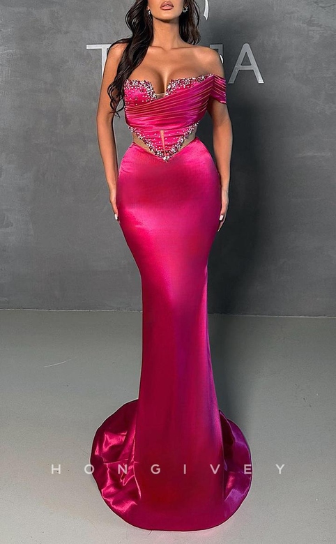 Sexy Satin Off-Shoulder Pleats Floor-Length Trumpet Party Prom Dress