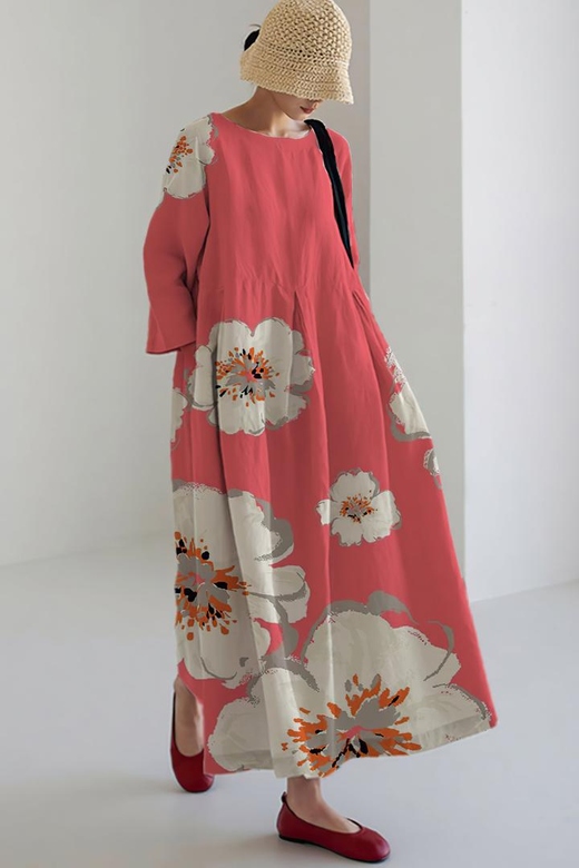 Pink Cartoon Floral Style Maxi Dress for Sweetness