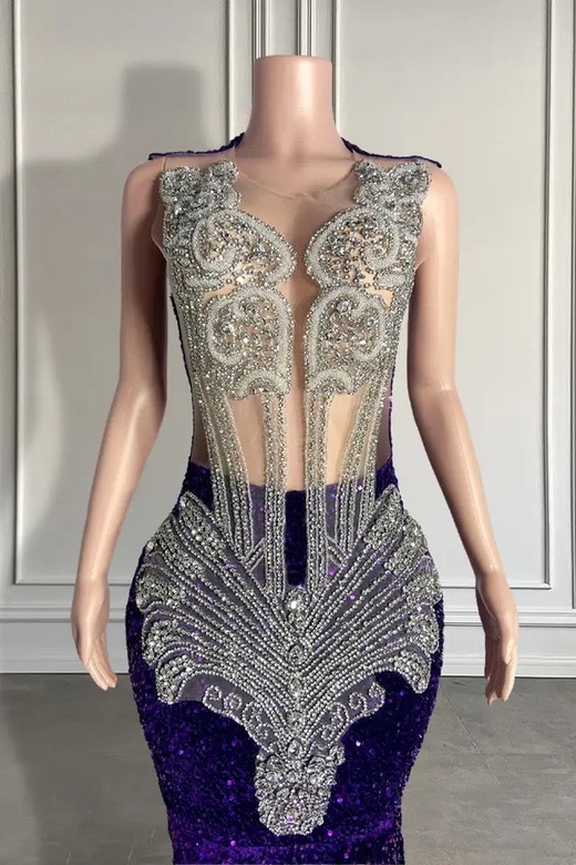 Sequined Sleeveless Beaded Mermaid Prom Dress