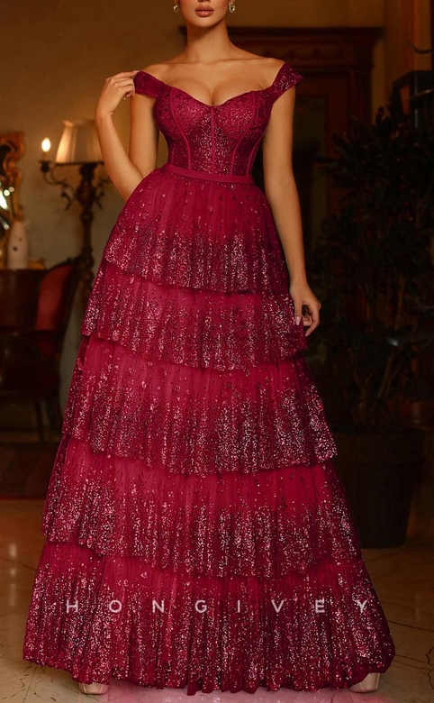 Sexy Glitter Off-Shoulder Empire Tiered Floor-Length Party/Prom Dress