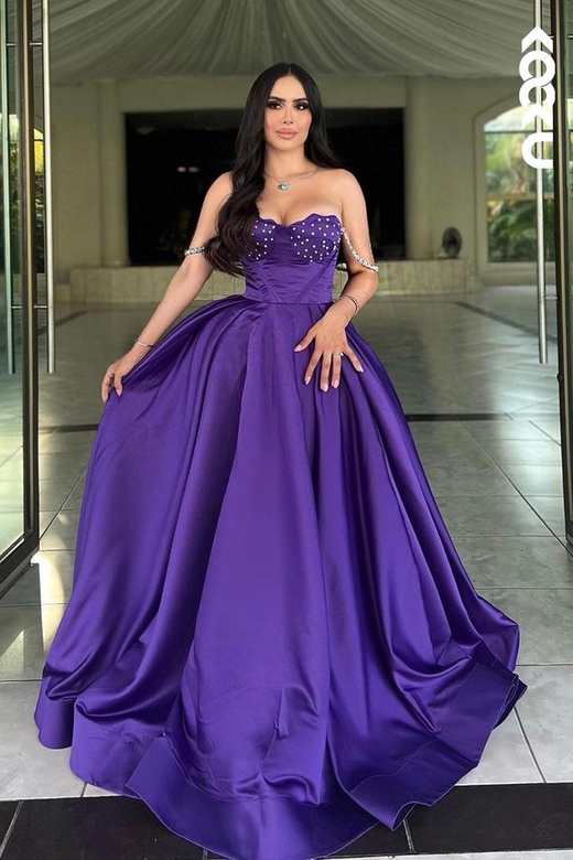 Couture & Ornate Purple Off-Shoulder Sleeveless Straps A-Line Prom Dress