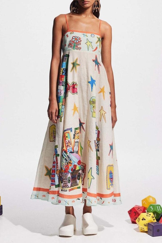 Casual Cartoon Patchwork Sling Dresses