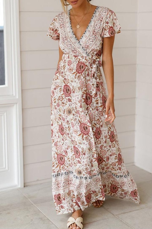 Elegant Print V-Neck A-Line Dresses