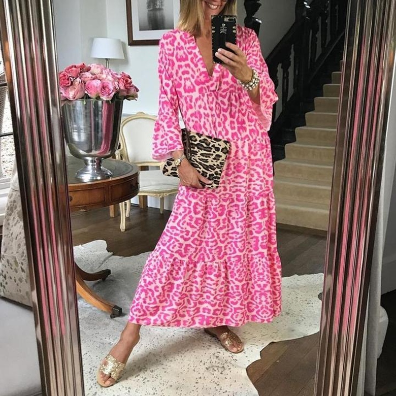 Pink Chic Leopard Print Maxi Dress for Bold Fashion