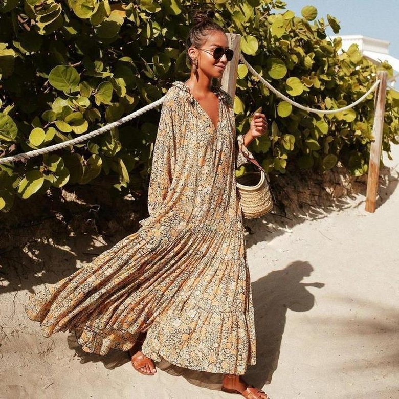 Toes in the Sand Floral Print Maxi Dress for Beachwear