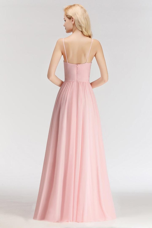 Chiffon Spaghetti-Straps Sleeveless Affordable Bridesmaid Gowns