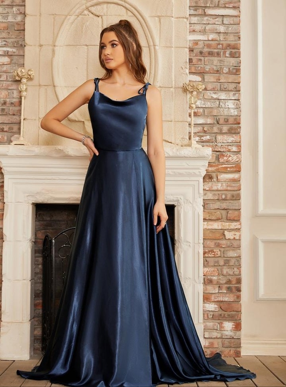 Elegant High Split Shiny Floor-Length Dress with Spaghetti Straps