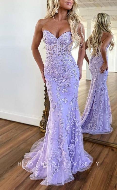 Sexy Fitted Satin Sweetheart Strapless Appliques Party Prom Evening Gown