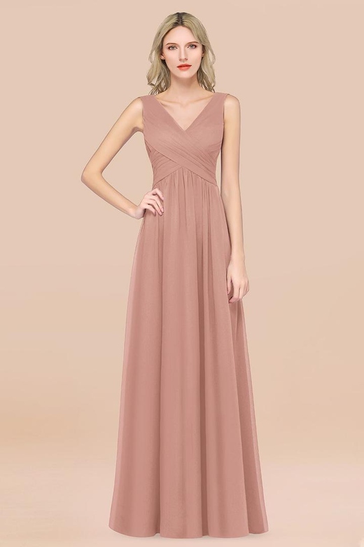 Glamorous Chiffon V-Neck Sleeveless Burgundy Draped Back Bridesmaid Dresses