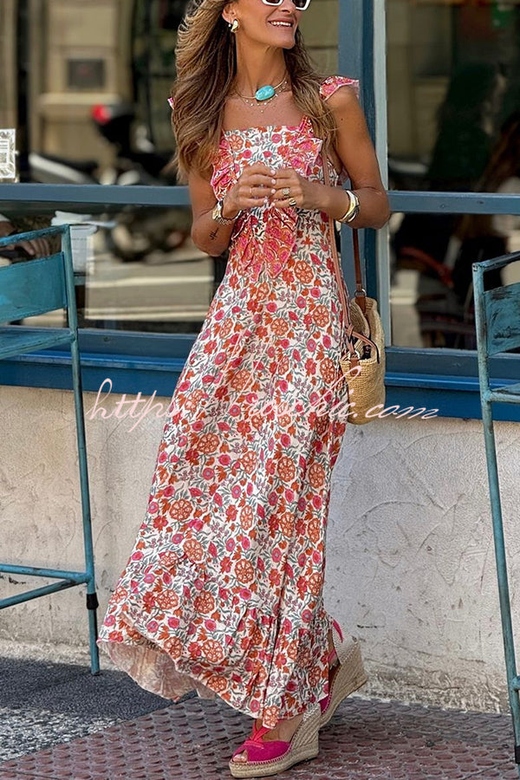 Garden Goddess Floral Ruffle Design Maxi