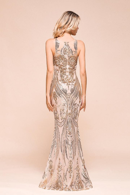 Gorgeous Champagne Sequins Long Mermaid Evening Gowns