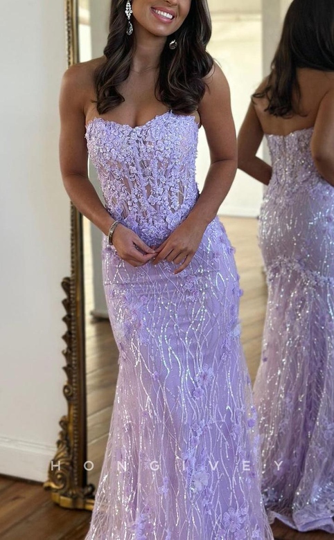 Sexy Glitter Illusion Sweetheart Strapless Appliques Party Prom Evening Gown