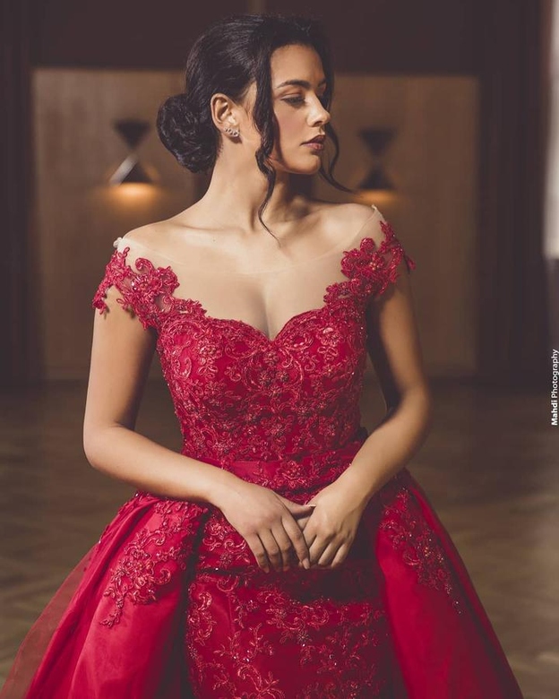 Red Off-the-Shoulder Lace Overskirt Mermaid Prom Dress