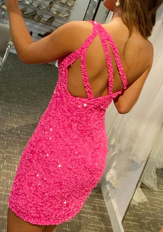 Sparkle in Style with Sequined One-Shoulder Short Dress