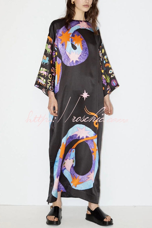 Mostly Magic Satin Print Slit Vacation Maxi