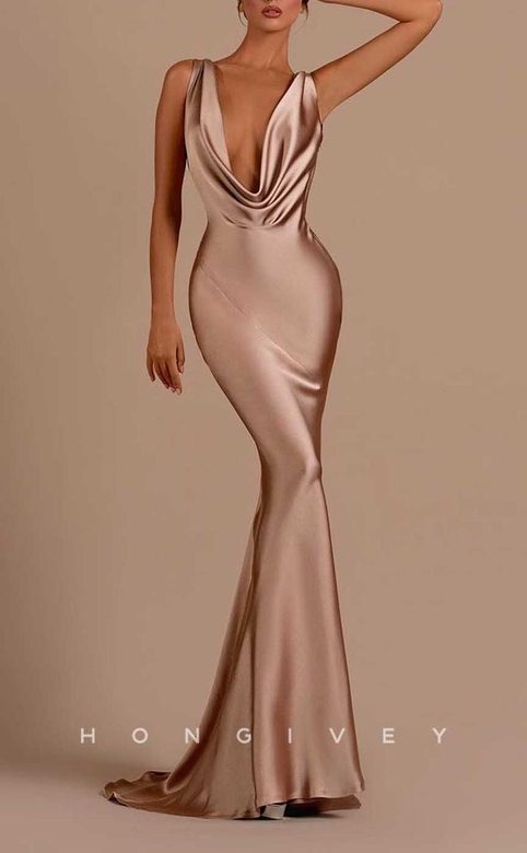 Trumpet Asymmetrical Straps Empire Train Party Gown