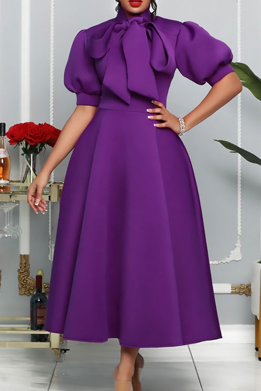 Purple A-Line High Neck Swing Dress for Graceful Elegance