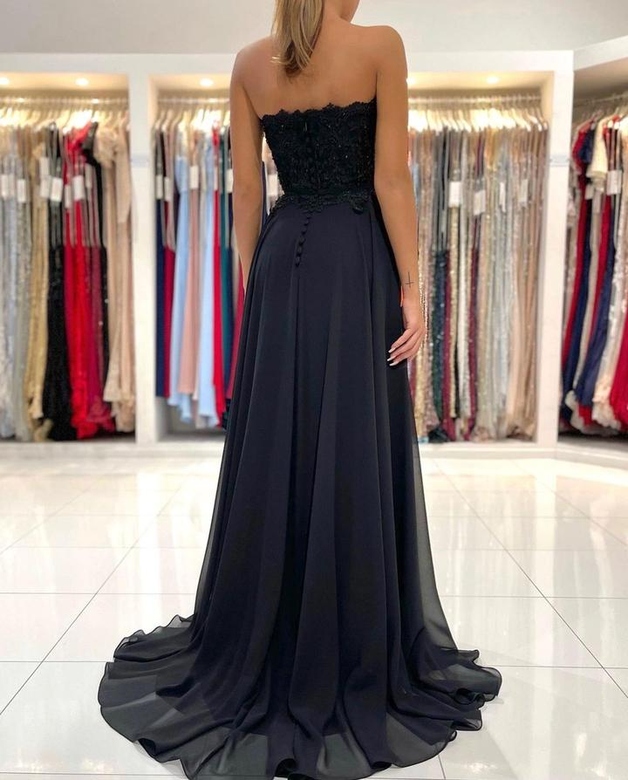 Black Sweetheart Slit Long Prom Dress