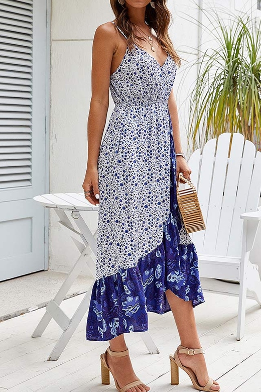 Floral Asymmetric Ruffled Vacation Cami Dress for Unique Elegance