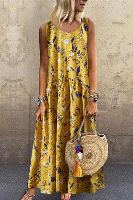 Vacation Floral Print Tank Dress for Summertime Elegance