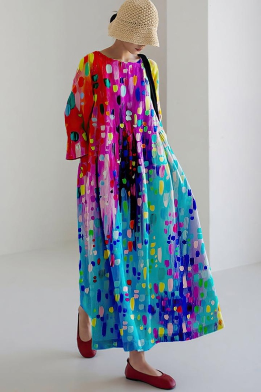 Colorful Painting Style Loose Fit Dress for Vibrancy