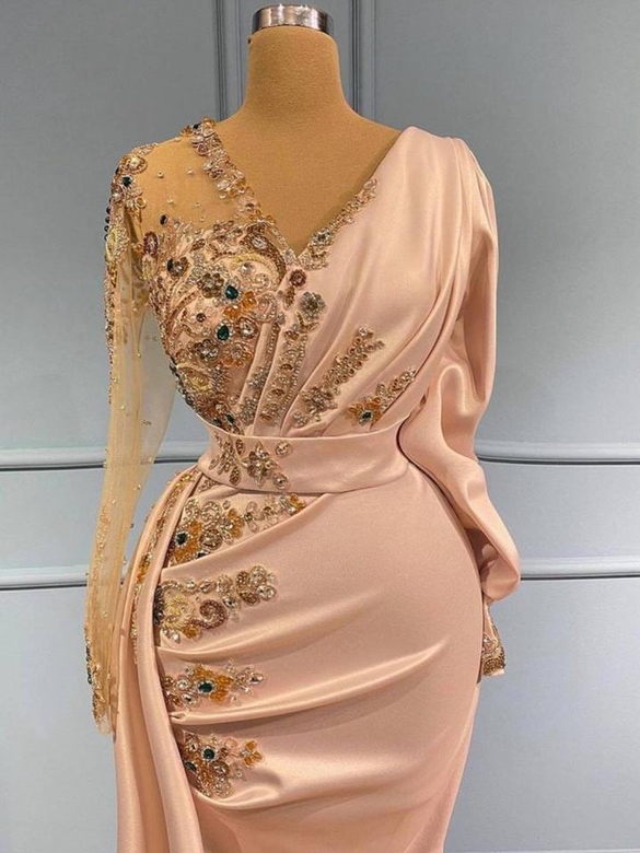 Gorgeous Long Sleeves Beadings Mermaid Prom Dress