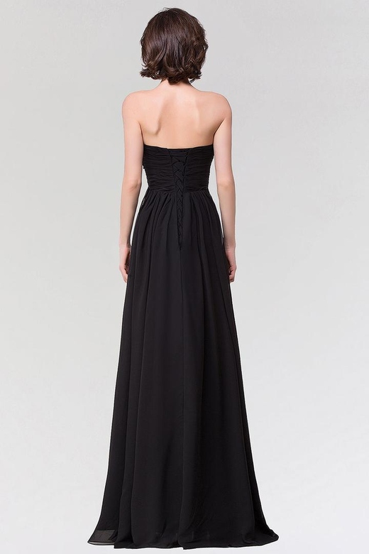 Sexy Strapless Sweetheart Long Black Chiffon Ruffles Bridesmaid Dresses