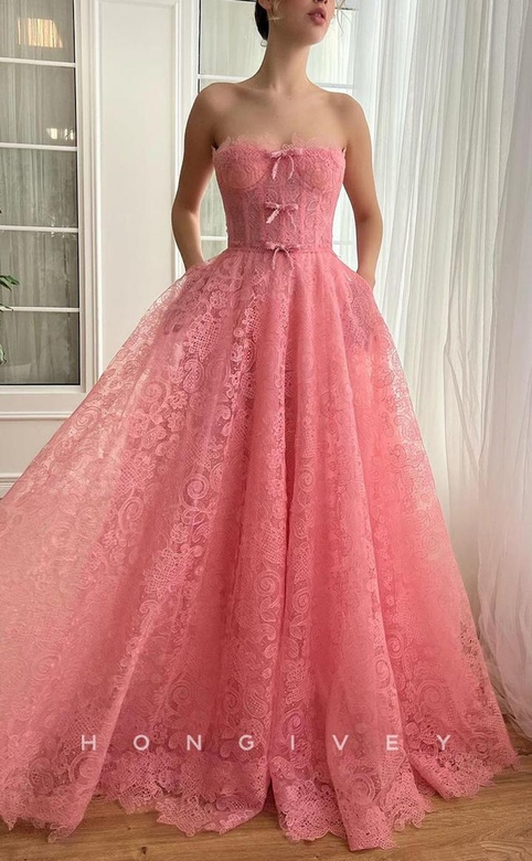 Tulle A-Line Sweetheart Strapless Pockets Party Prom Evening Gown