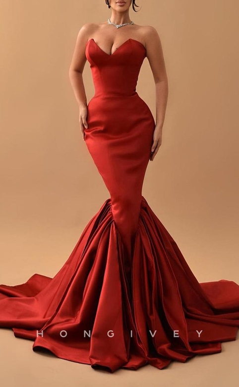 Elegant Satin Trumpet V-Neck Strapless Empire Party Prom Evening Gown