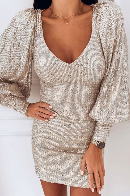 Sparkly V-Neck Sequin Party Dress for Shimmering Elegance