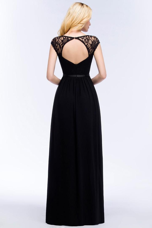 Elegant Lace Black V-Neck Sleeveless Hollowout Back Bridesmaid Dresses