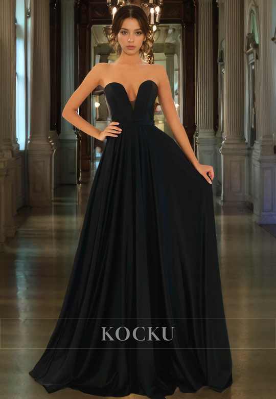 Classic Sheath V-Neck Floor-Length Satin Back Zipper Prom Gown