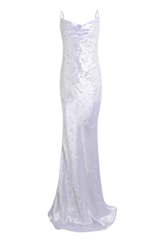 Silky Sequin Cowl Neck Bow Tie Cutout Mermaid Slip Evening Dress