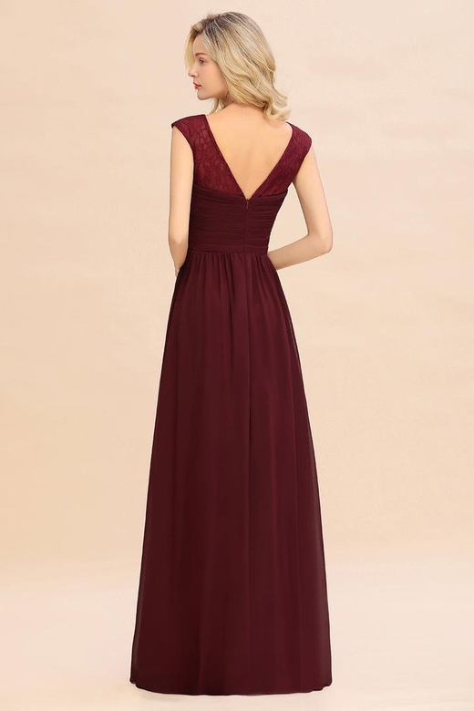 Modest Burgundy Chiffon Sleeveless Ruffle Affordable Bridesmaid Gowns