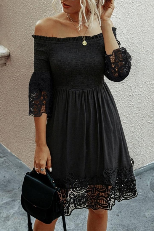 Off-Shoulder Plain Lace Dress