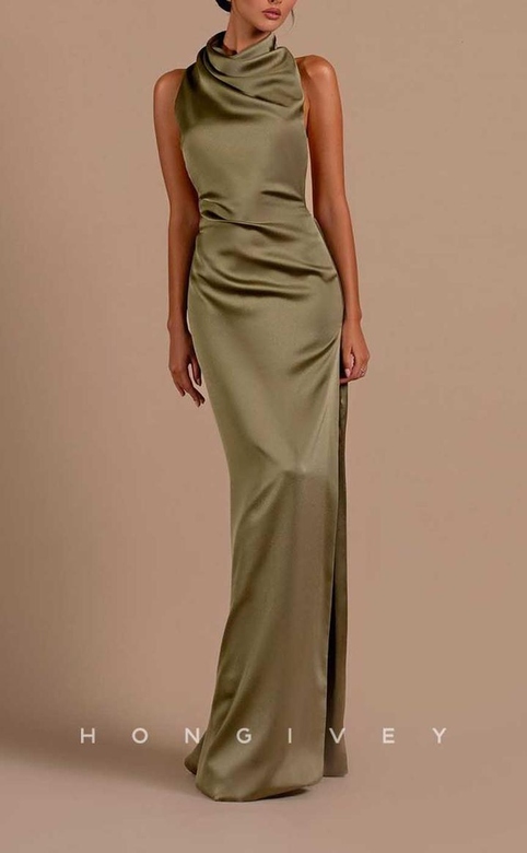 Fitted High Neck Sleeveless Open Back Floor-Length Gown