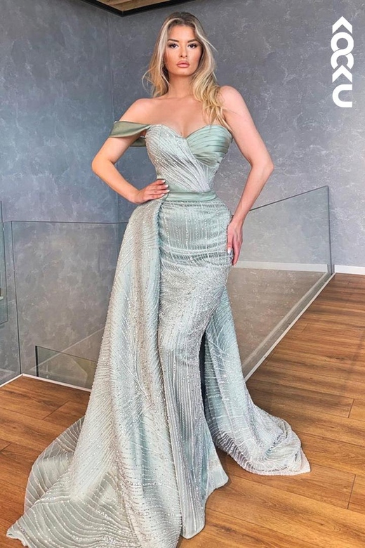 Elegant & Luxurious Off-Shoulder Cap Sleeves Mermaid Party Gown