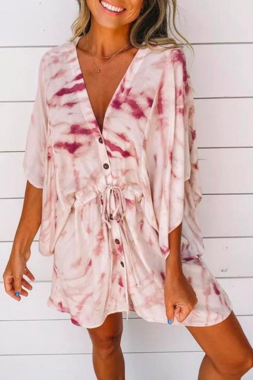 Tie-Dye Purple V-Neck Mini Dress