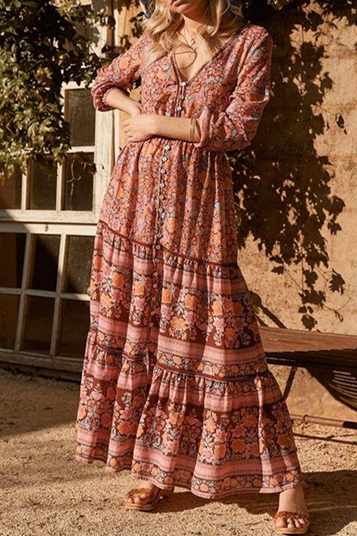 Bohemian College Floral Hollowed Out V-Neck Dresses