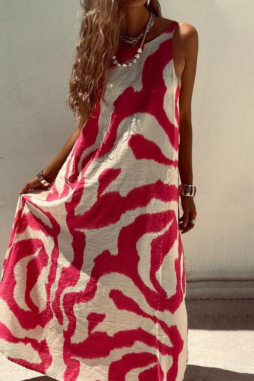 Geometric Print Backless Sleeveless Dresses