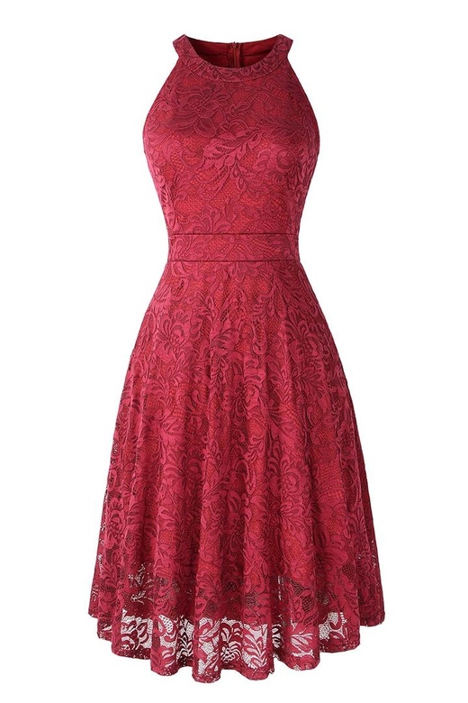 Burgundy Lace A-Line Sleeveless Cocktail Dress for Special Occasions