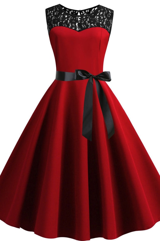 Short Red and Black Sleeveless Party Swing Dresses for Playful Elegance