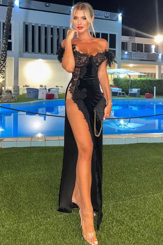 Sexy Black Feathery Off-Shoulder Lace Bustier