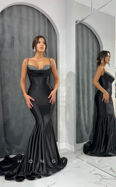 Sexy Crystal Beaded Mermaid with Train Formal Party Dress