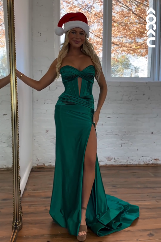 Simple & Casual Off-Shoulder Sleeveless Sheath Side Slit Formal Gown