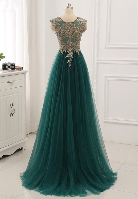 Elegant Tulle Jewel Beading Ruffles Appliques Prom Dresses