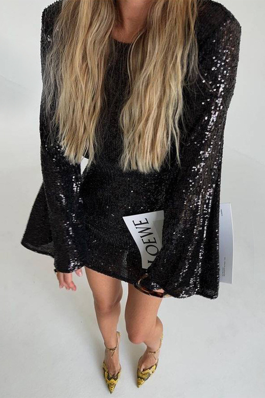 Elegant Sequins O-Neck Long Sleeve Dresses