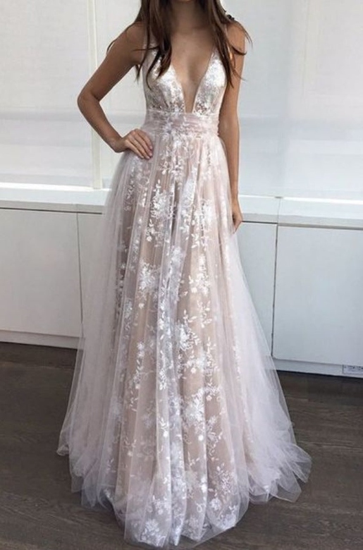 Sexy Plunging Sleeveless A-Line Prom Gown Evening Dress for Daring Elegance