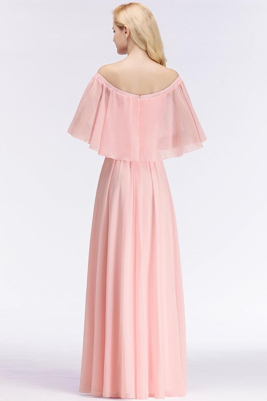 Affordable Flounced Crinkle Halter Pink Chiffon Bridesmaid Dress