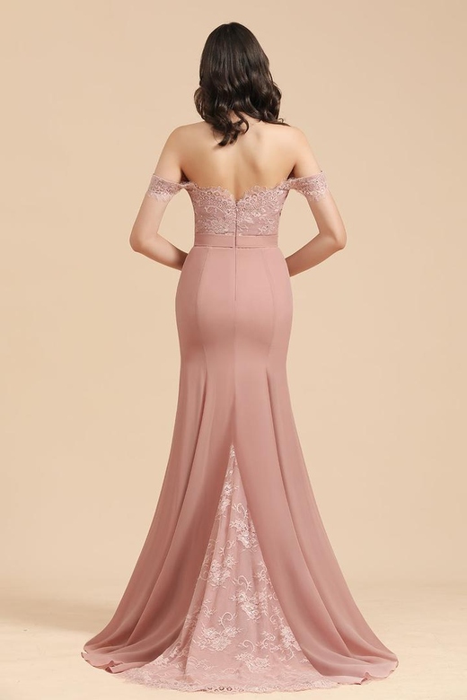 Dusty Rose Off-the-Shoulder Lace Bridesmaid Dresses